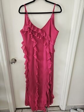 SHEIN Hot Pink Ruffle Maxi Dress- XXL